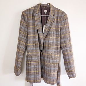 NWT a new day plaid blazer coat button and tie waist